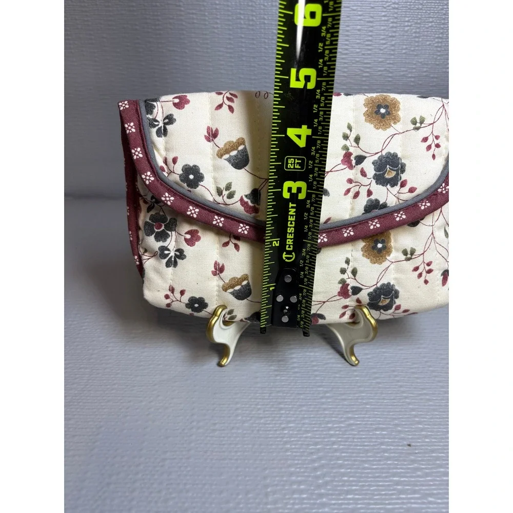 Totes Vintage Style Quilted Floral Makeup Bag & Mirror Pouch Set Cream Burgundy